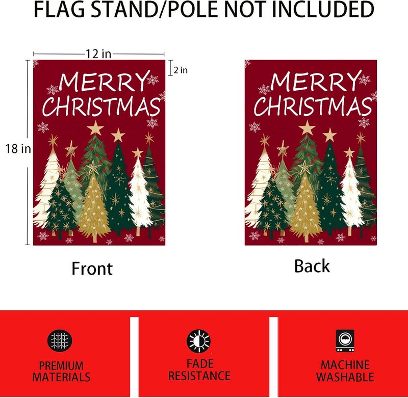 Bleshope Merry Christmas Trees Garden Flags 12x18 Inch -Double Sided Small Christmas Yard Flags UV protection Fade Resistant for Holiday Decoration Outdoor - Image 2